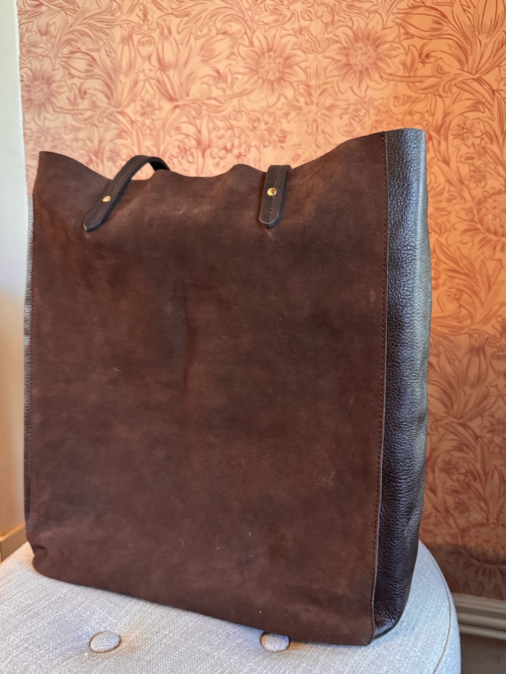 Time For Me brown suede and leather tote bag